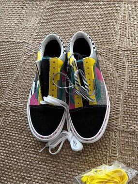 Vans Kids Checkerboard Multi-Color Low Top Sneakers - Black, Yellow, Teal, Pink